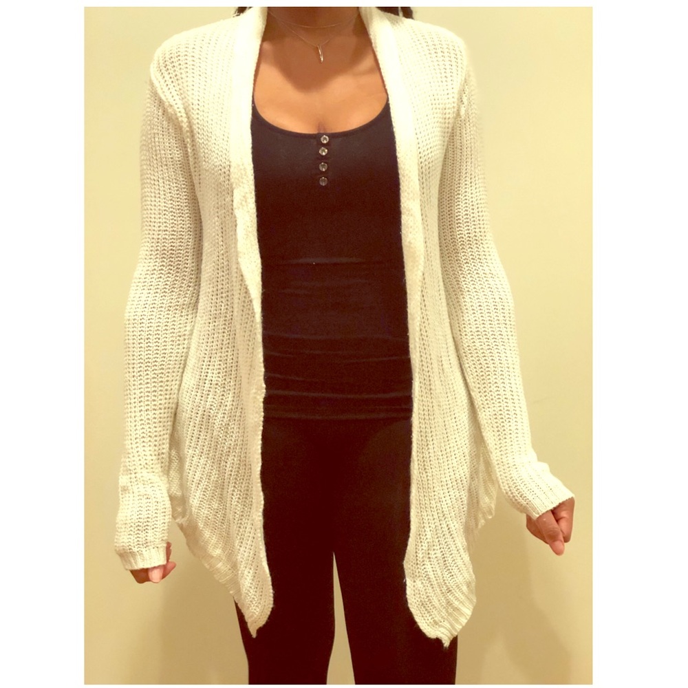 Asymmetrical hem open front cardigan